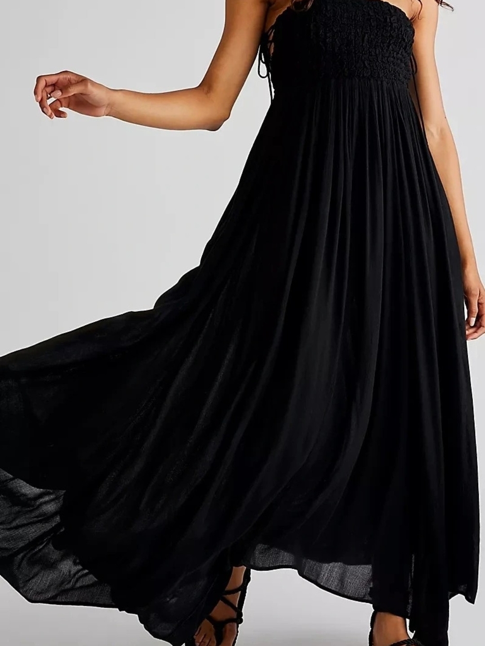 Free People Black Strapless Maxi Dress with Smocked Bodice